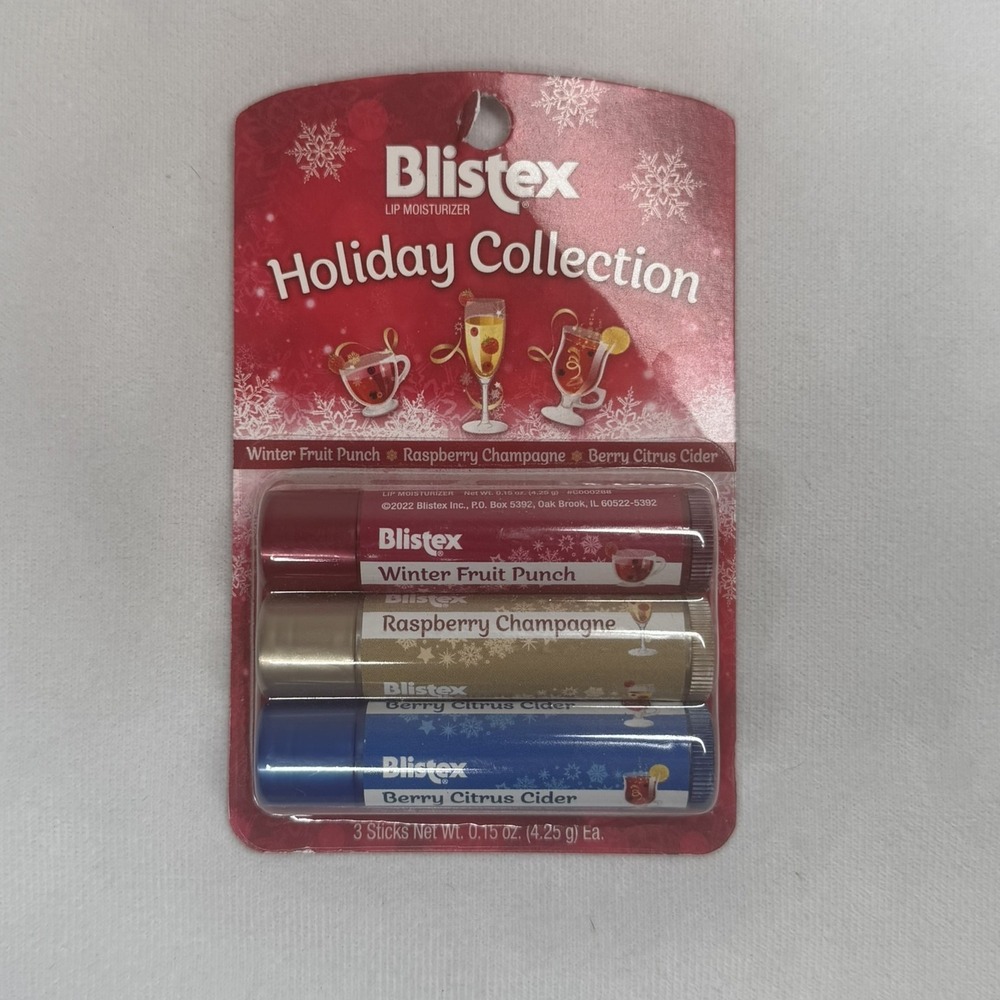 Blistex Holiday Collection Lip Moisturizer 3 Pack Winter Fruit Punch Champagne